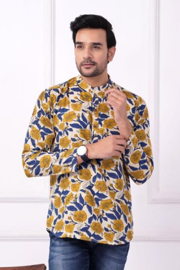 Bagru Printed Short Kurta For Men