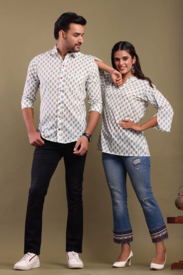 White Couple Matching Cotton Designer Top